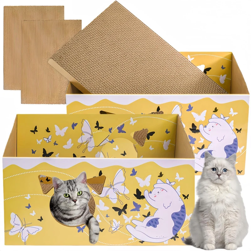 Tlence – 2 Packs Boîtes-Grattoir en Carton pour Chats, Grand Lit-Grattoir 16,5 po x 13 po x 8,3 po