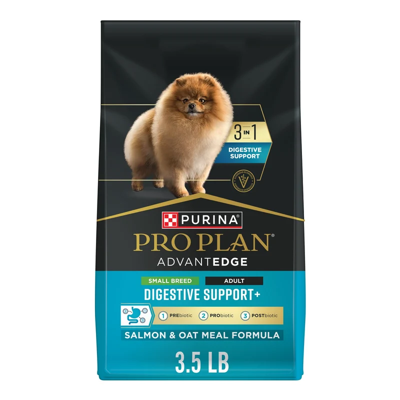 Purina Pro Plan AdvantEDGE Digestive Support Plus Petite Race – Saumon et Avoine, Formule Croquettes Adulte pour Petit Chien – Sac 3,5 lb