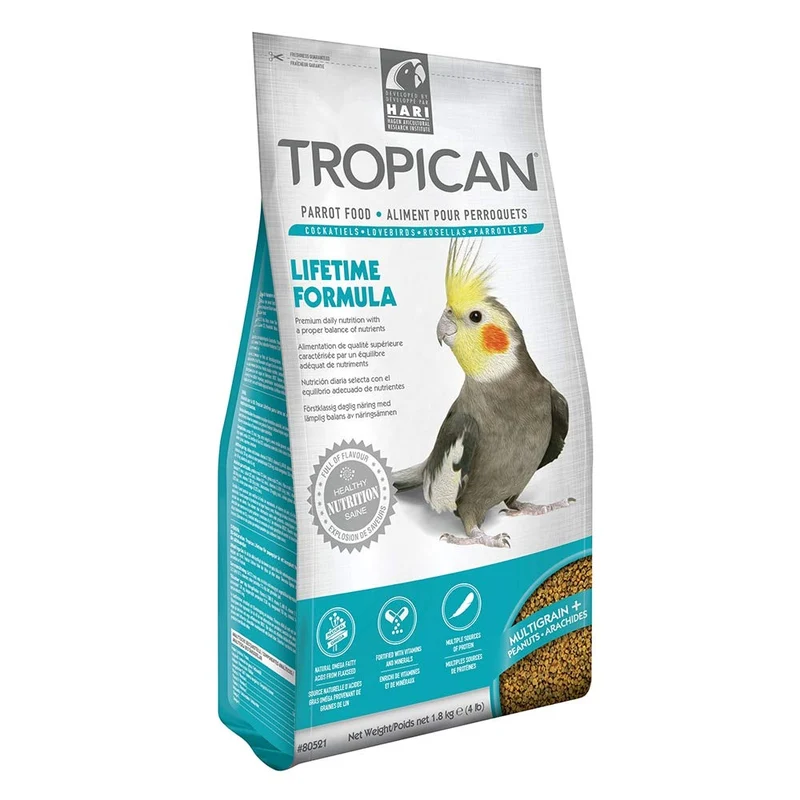 Hari Tropican – Nourriture pour calopsittes et perruches, granulés 2 mm, formule à vie, sac 1,8 kg, sans colorants