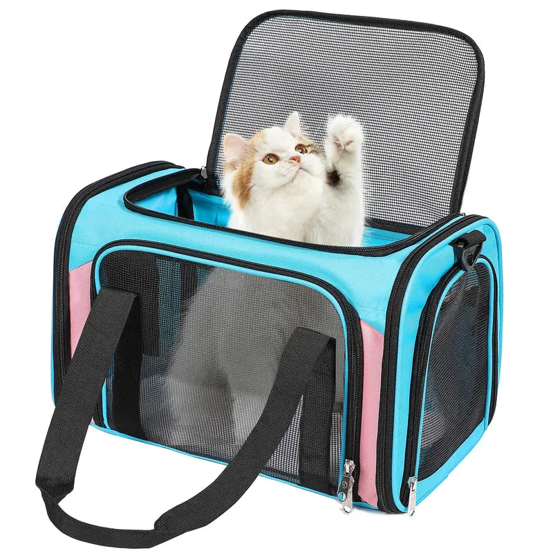 Discala Porte-chat et chien jusqu’à 15 lb — Transport TSA approuvé (17x11x11) Bleu et Rose