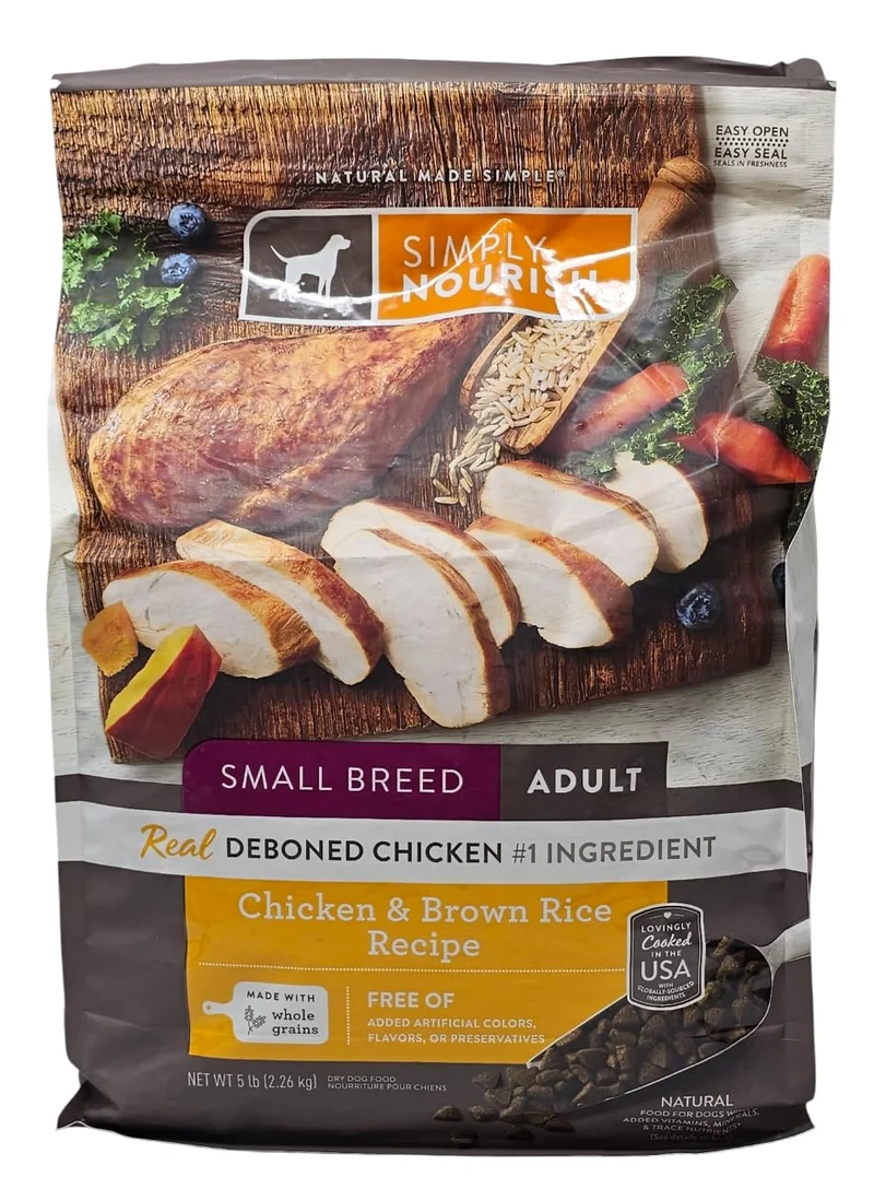 SIMPLY NOURISH Petite Race — Alimentation pour Chiens Adultes au Poulet et Riz Brun, Sac 5-lb