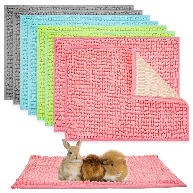 Ysglory — 8 tapis de cage pour cobaye 24x16 po en peluche lavables et absorbants (gris, vert, rose, bleu)