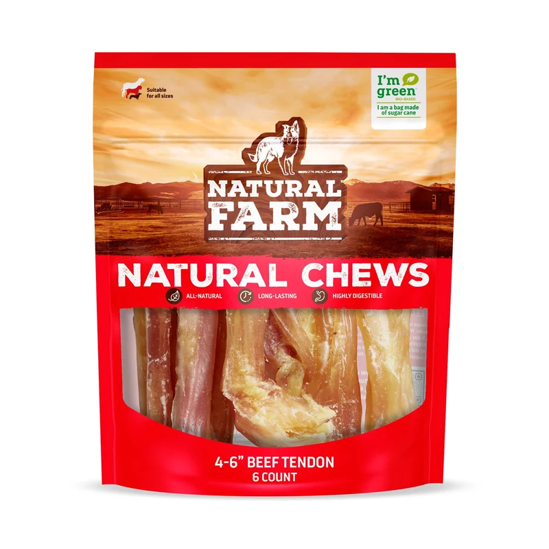 Natural Farm Tendons de Boeuf Extra-Epaisses (6 pièces, 4-6 pouces) – Soutien des articulations et Santé Dentaire – Pour Tous les Chiens