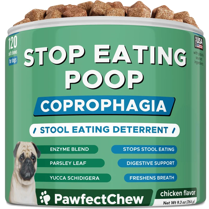 PAWFECTCHEW No Poo Chews pour chiens – Dissuasion de la coprophagie, Probiotiques et Enzymes Digestives – 120 bouchées souples – Fabriqué aux États-Unis