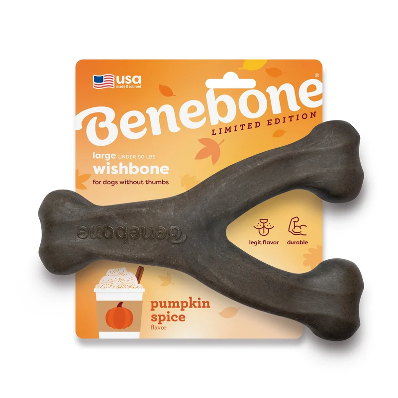 Benebone Pumpkin Spice Wishbone – Édition limitée Automne, Jouet Mâche Durable pour Chiens Aggressifs (Grand), Fabriqué aux États‑Unis