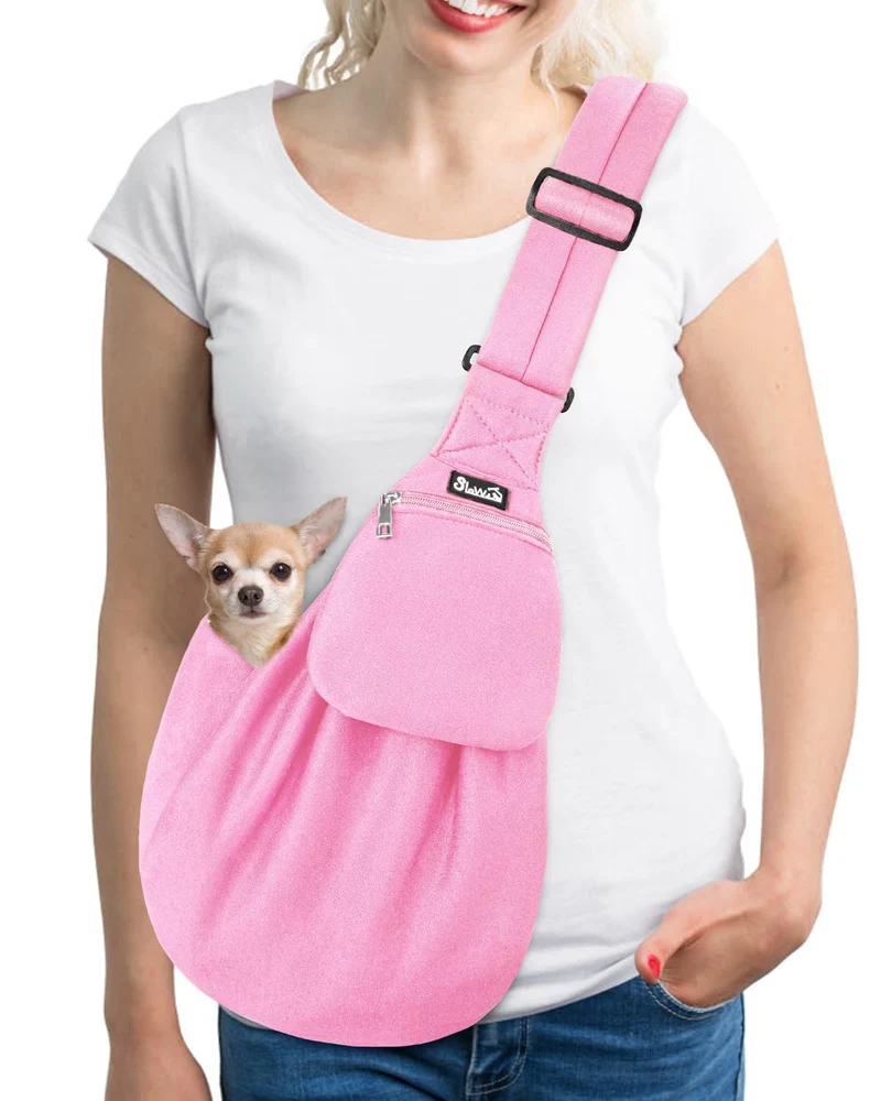 Lukovee Sac Porte-Chien mains libres – Sangle rembourrée, Poche frontale (Rose, Taille S)