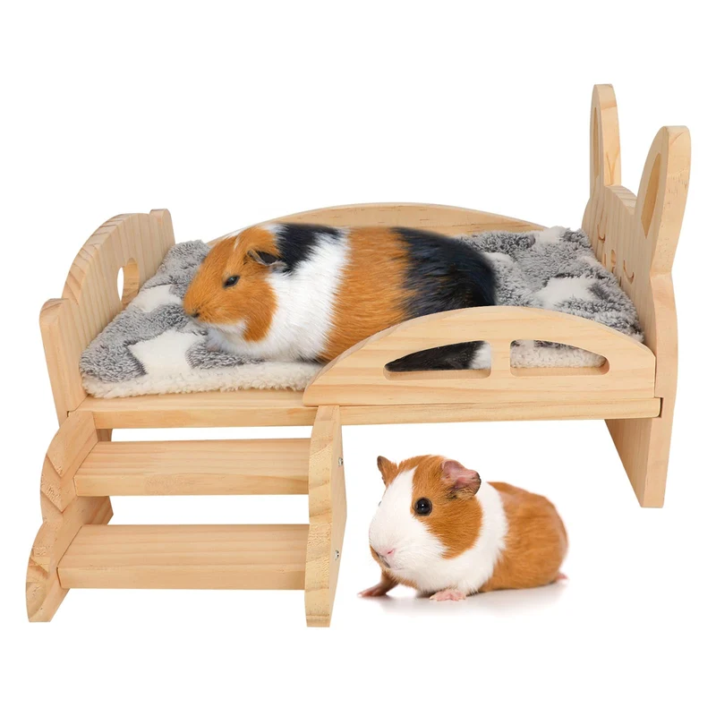 Rypet Lit en bois pour cobaye avec escaliers et coussin - Habitat petit animal