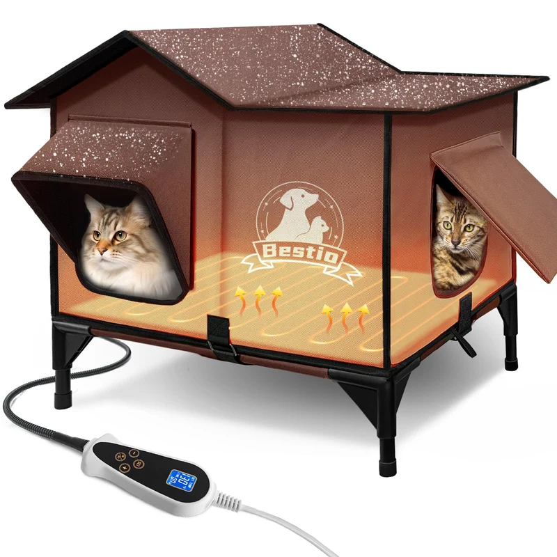 Bestio – Grande Maison pour Chat Chauffée Extérieure 21x17x17 avec Contrôleur Intelligent