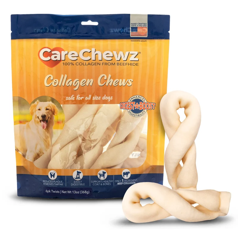 Pet Factory CareChewz Collagene Twist – Bâtonnets 6-7 pouces, Saveur naturelle, Lot de 6