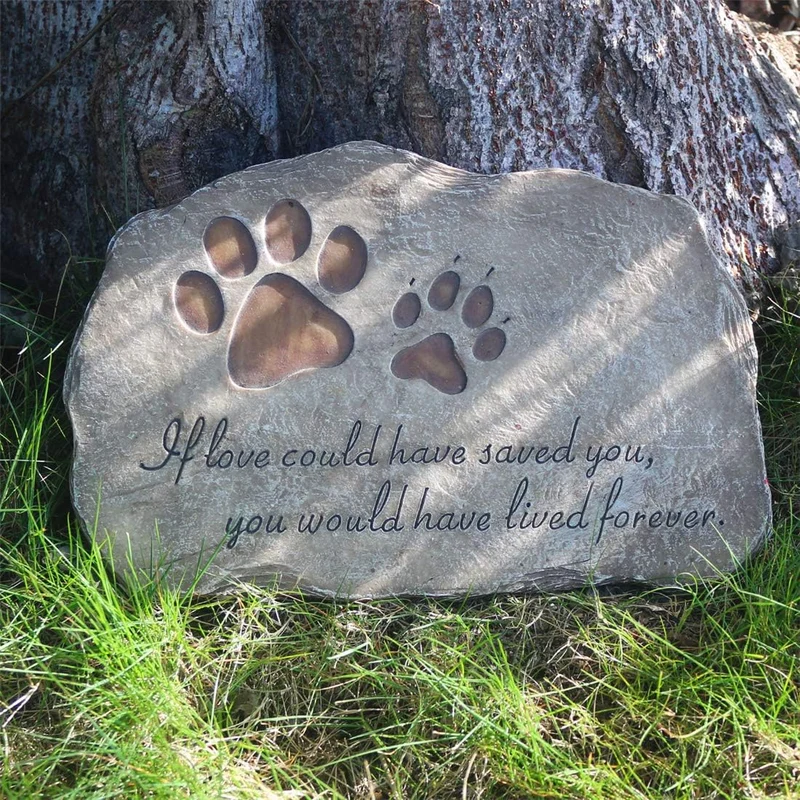 jinhuoba Empreintes Pattes – Pierre mémorial chien et chat, stèle jardin peinte à la main, 28 cm x 19 cm
