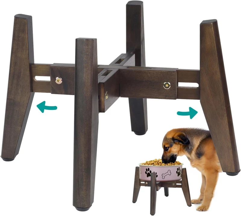 BETSEO – Support de gamelle sur socle pour chien – Hauteur réglable et verrouillage, porte-eau et nourriture (bol non inclus) | Hauteur 26,4 cm, Largeur ajustable 20,3–29,2 cm