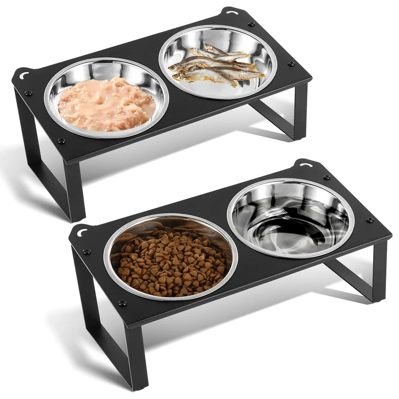 Aomafamzoy - 2 ensembles de bols chat surélevés, 4 bols inox, design 10°