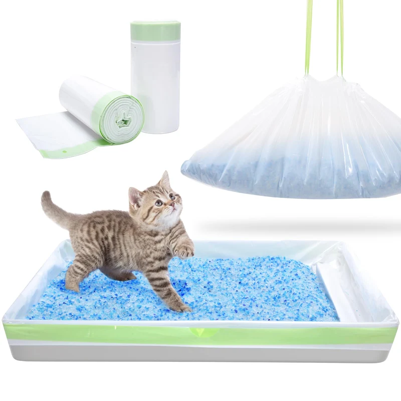 PETOCAT Liner pour Bac à Litière – 30 Sacs à Cordon, Résistants et Étanches, Compatible Bac Réutilisable