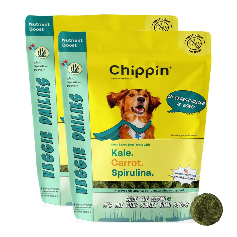 Chippin – Friandises pour chien végétales: biscuits spiruline et kale, pack de 2, hypoallergéniques, vegan