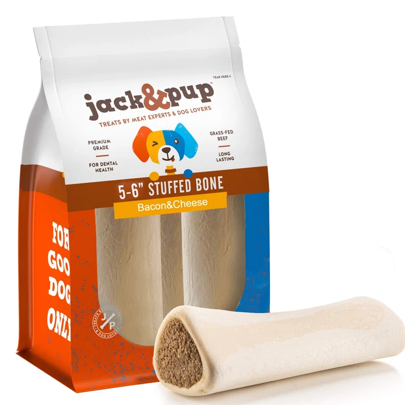Jack&Pup Os remplis pour grands chiens – 3 pièces saveur bacon et fromage, longue durée