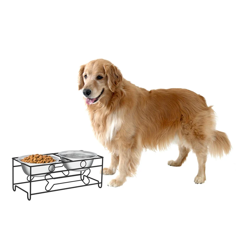 PETMAKER – Ensemble de 2 Bols Chien en Acier Inoxydable 40oz avec Support Décoratif