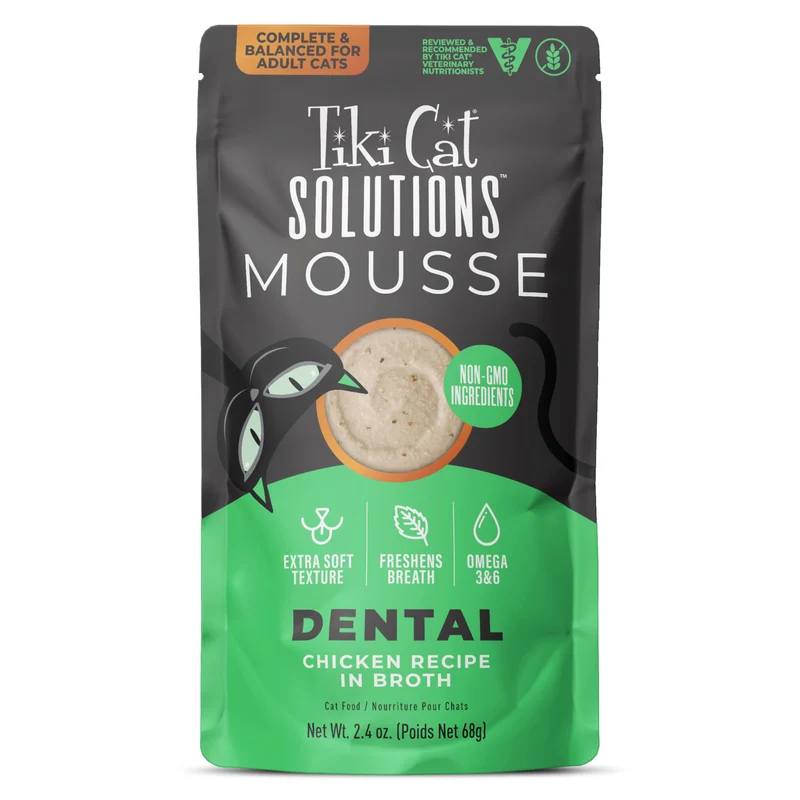 TIKI PETS – Tiki Cat Solutions Mousse Dentaire (Poulet, Bouillon) — 12 Sachets de 68 g
