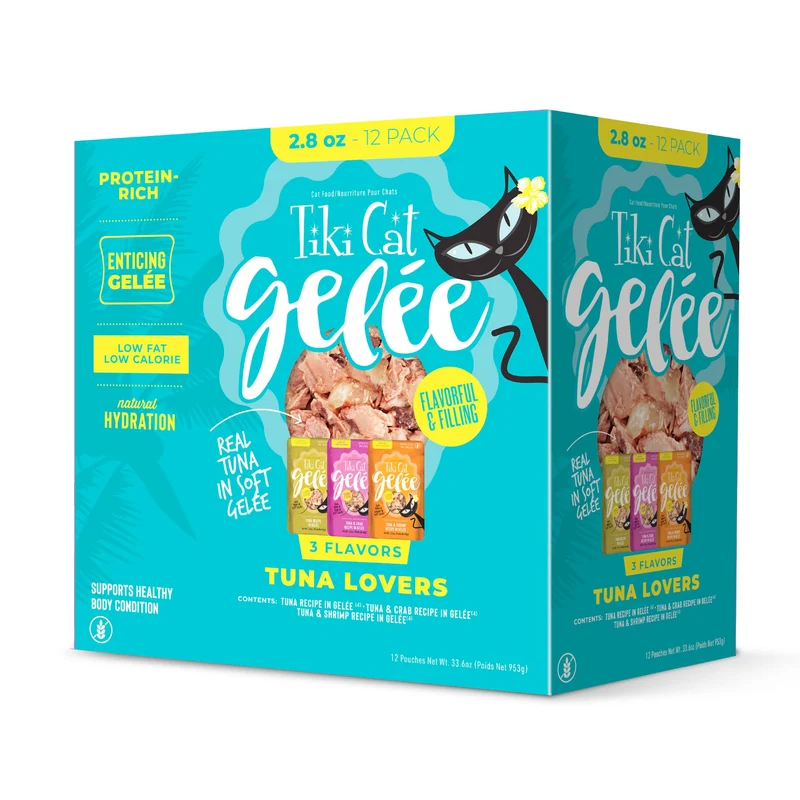 Gelee TIKI PETS – Aliment Humide Chat au Thon, Pack Variété 12 Sachets 2,8 oz