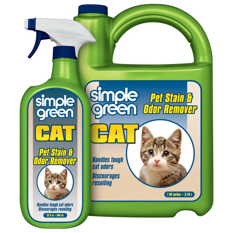 Simple Green – Détachant et neutralisant des odeurs pour chats — nettoyeur enzymatique pour urine, selles, sang et vomissements (pulvérisateur 946 ml et recharge de 3,785 L)
