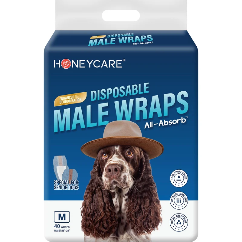 Honeycare Couches jetables pour chiens mâles – Taille moyenne, 40 unités, absorption élevée et confort respirant