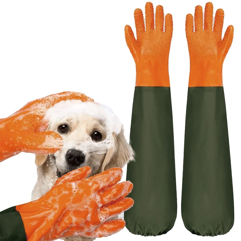 YOFANG Gants de Toilettage pour Animaux – 27,6 pouces, Étanches, Anti-Morsure, Particules Douces