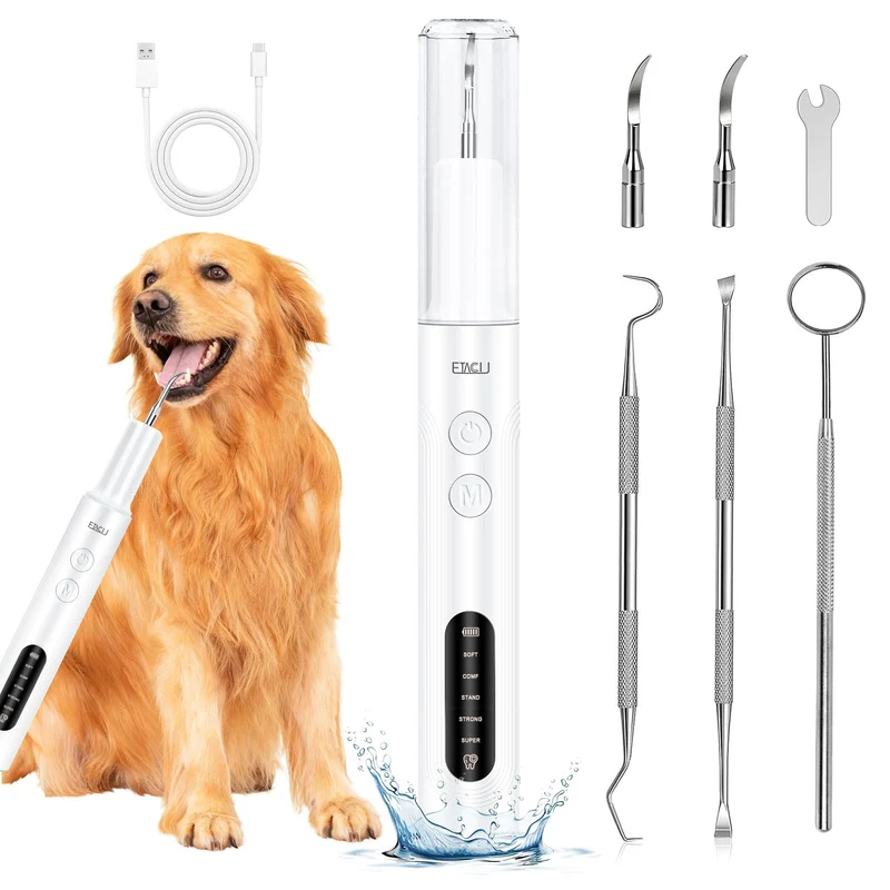 ETACCU Nettoyeur de Plaque pour Chien — Outil Dentaire LED, 5 Modes, Bruit Faible, Kit Complet pour Chiens et Chats