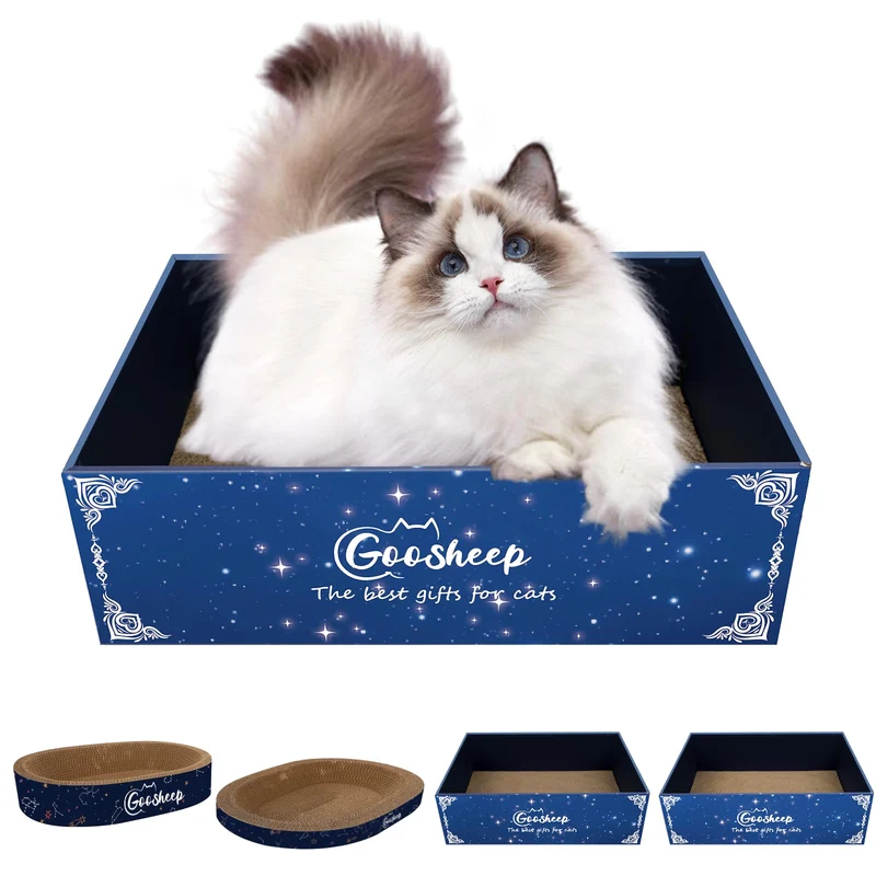 Goosheep 4-en-1 Grattoir et Lit pour Chats — 2 Tapis de Griffage et 2 Coussins Ovales pour Chats d’Intérieur