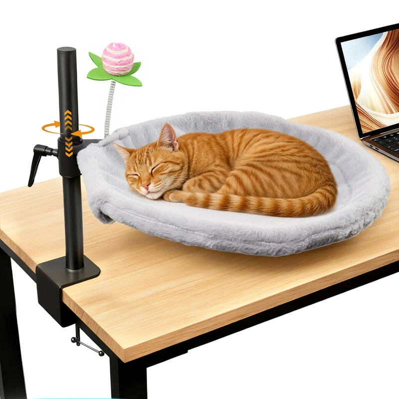 Haijunnm Lit-Bureau pour Chat — Rotation 360°, Support Ajustable, Peluche Douce, Maille Respirante, Ergonomique jusqu’à 44 lb