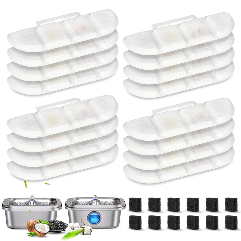 KTNAid – Lot de 12 filtres de remplacement compatibles Pawtners WF008A pour fontaine à eau (4L/135oz) avec éponges