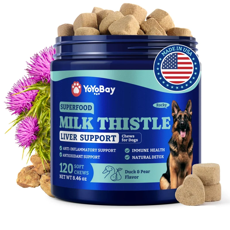 YoYoBay Friands Chardon-Marie pour Chiens – Soutien Foie et Détox – Goût Canard & Poire – 120 Bouchées Molles