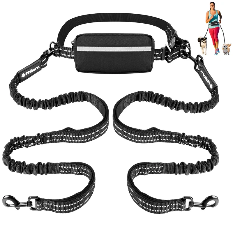 PHILORN Laisse mains libres pour deux chiens – double laisse, amortisseurs et ceinture ajustable