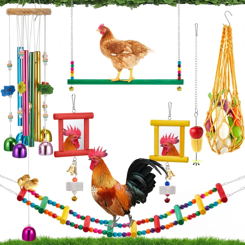 VioraWhite – Jeu de 9 pièces pour poulailler : carillon, miroirs et accessoires