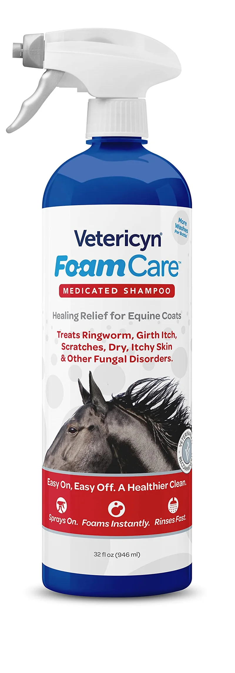 Vetericyn FoamCare Cheval – Shampoing médicamenteux en spray (Ketoconazole) 32 oz