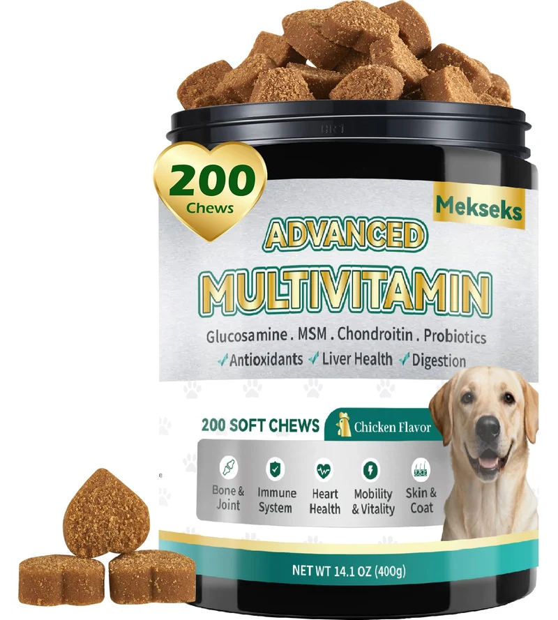 Mekseks Advanced 24-en-1 Bouchées Multivitamines pour Chiens – 200 Friandises Tout-en-Un