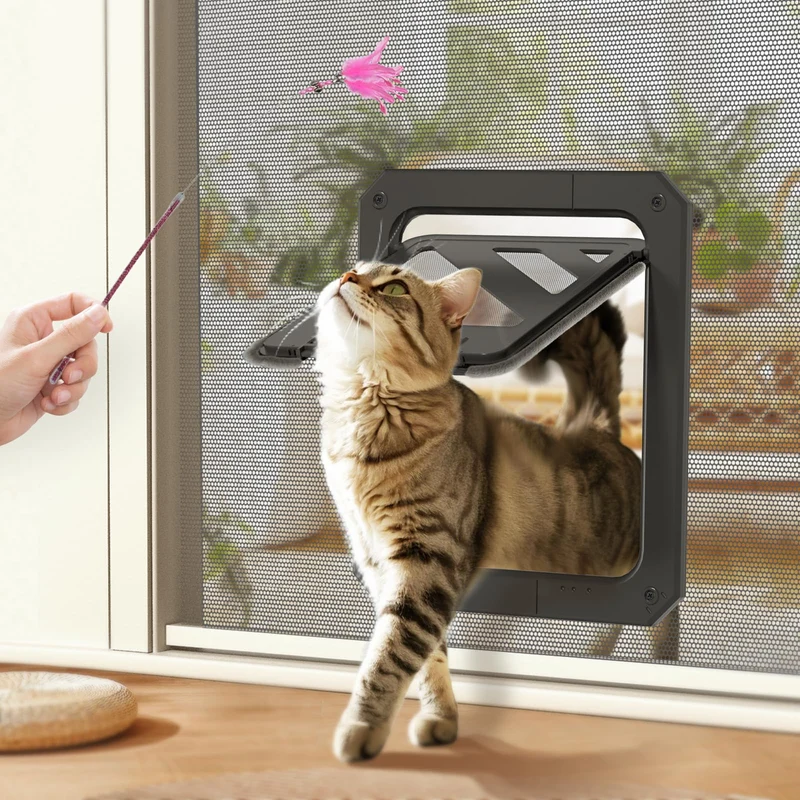LIBBEPET Porte-chat pour écran – Ouverture magnétique 7 x 9 pouces, jusqu'à 9 kg (20 livres), jouet interactif et outils d’installation, noir