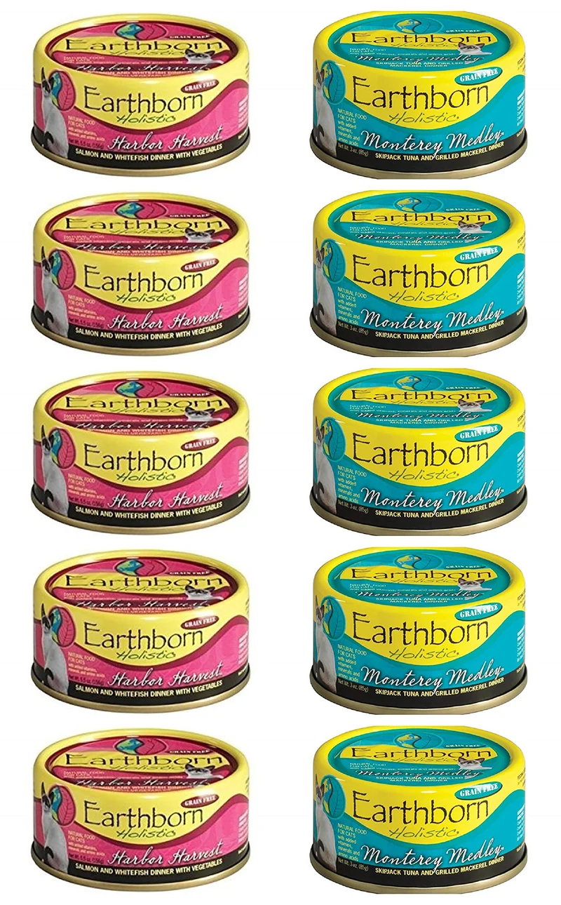 Earthborn Holistic – Nourriture sans céréales pour chat – Harbor Harvest & Monterey Medley (10 boîtes de 3 oz)