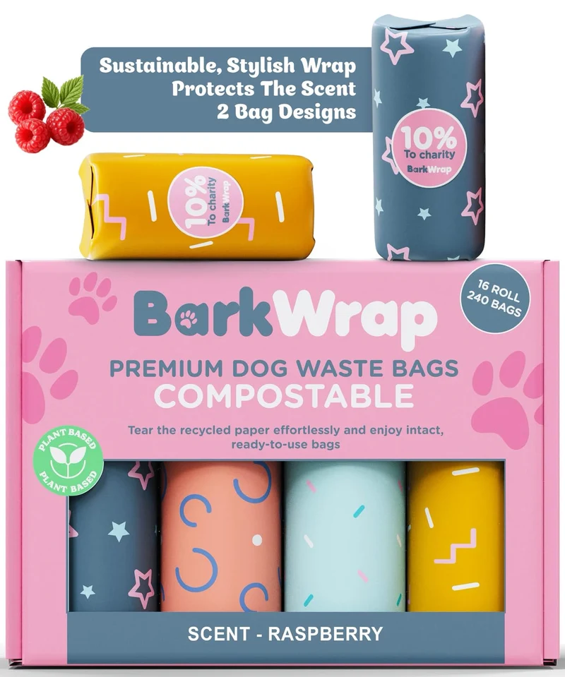 BARKWRAP BAG – Sacs à crottes pour chien biodégradables parfum framboise, épais et compostables | Certifiés