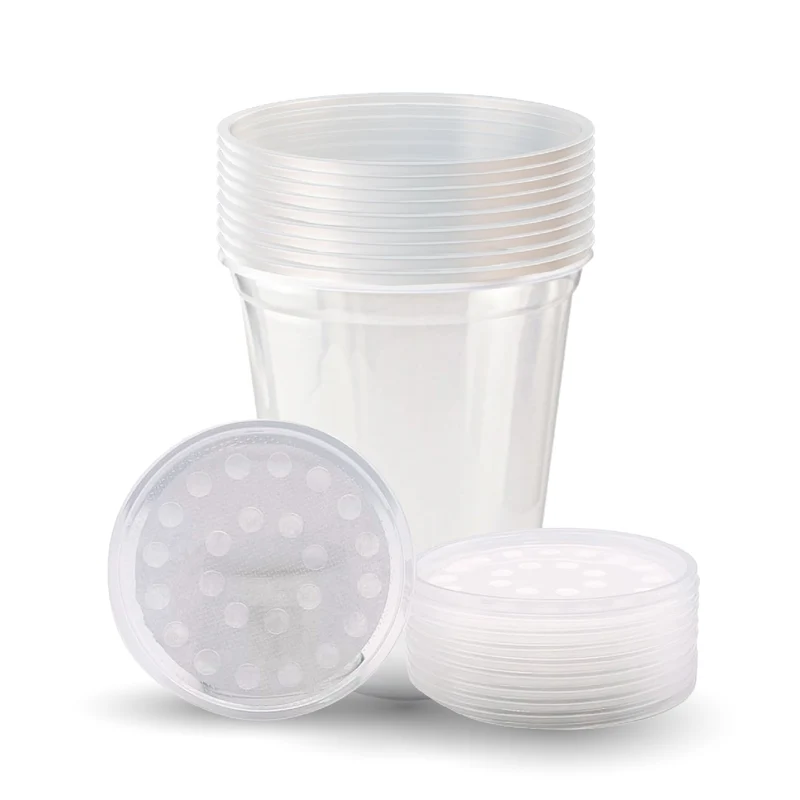 Snout et Coquille – Gobelets à couvercle en tissu ventilé, Lot de 10 pour cultures d'insectes et mouches des fruits