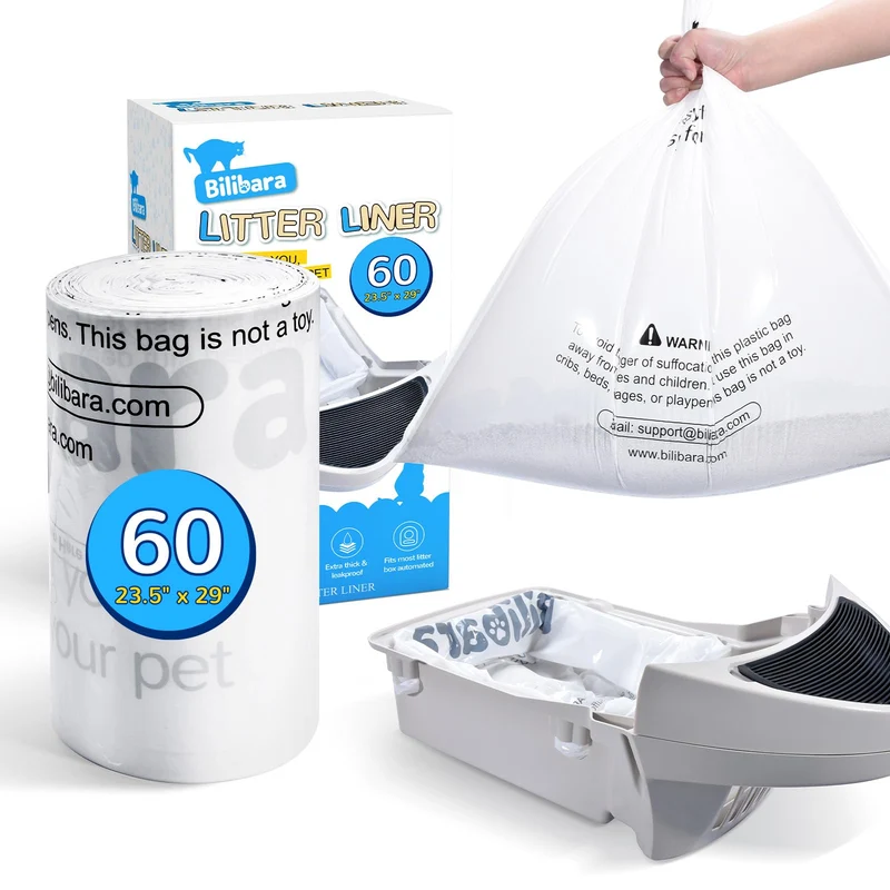 Bilibara Sac Liners Bac à Litière – 60 Sachets Ultra-Rigides 9-11 gal, Compatible Bac 3 et 4