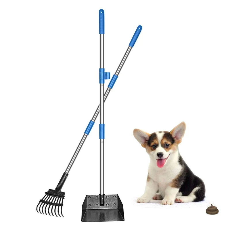 QiMH Ramasseur de crottes pour chien Très Grand – Manche Longue Réglable en Acier Inoxydable