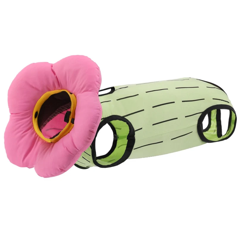 EMUST — Costume de récupération pour chat à deux pièces, vert, motif cactus et collier élisabethain