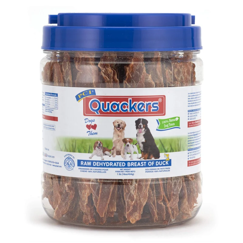 PCI Quackers – Friandises pour chiens en poitrine de canard crue déshydratée, 1 livre