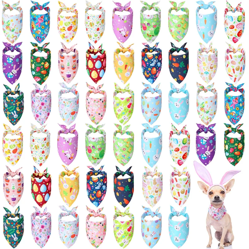 Sanwuta Lot de 50 Bandanas Chien Pâques – Accessoires Chien Motifs œufs Lapin Carotte