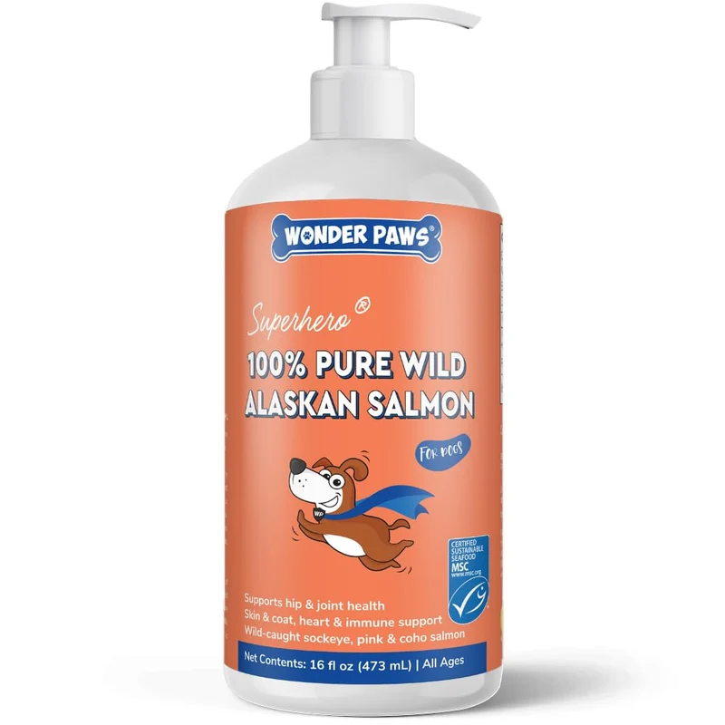 Huile de saumon sauvage d’Alaska pour chiens – WONDER PAWS, MSC certifiée, peau et pelage, articulations