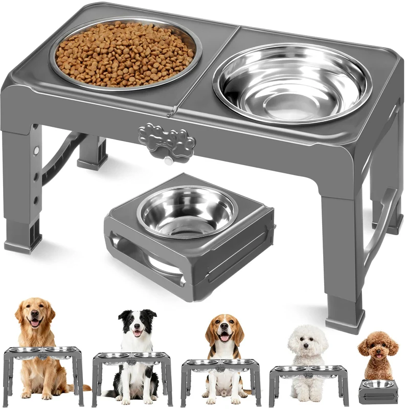 COMESOON Gamelles Élevées pour Chien – 5 Hauteurs Ajustables et Design Pliable