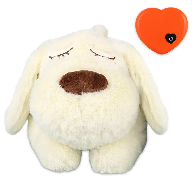 ZALBYUY Jouet Chiot Cœur Battant — Aide au Sommeil et Entraînement, Doudou Doux pour Chiens et Chats (Blanc)