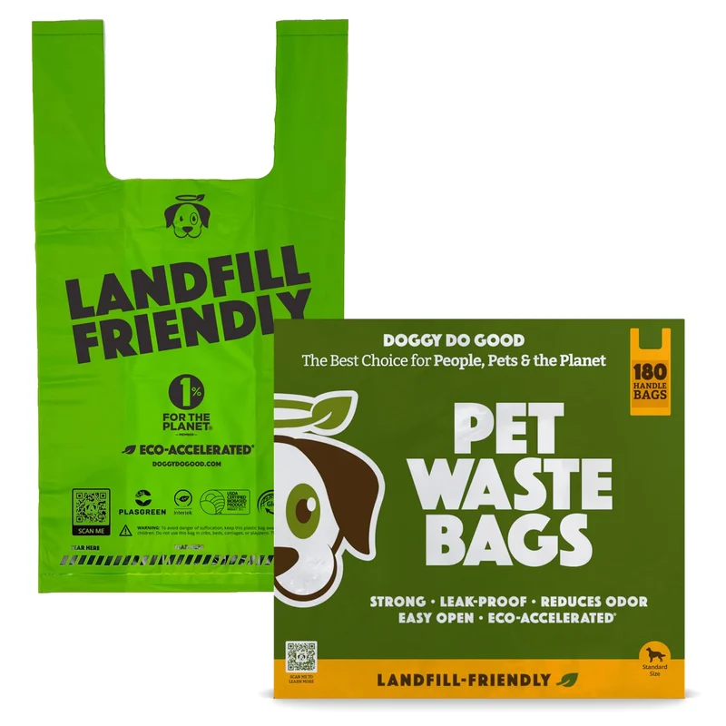Doggy Do Good Sacs Poubelle Landfill-Friendly – 180 Sacs Grand Format, Sans Parfum, Résistants et Étanches, 50% Plastique Recyclé + 15% Matériaux Biosourcés | Ouverture Facile, Poignées