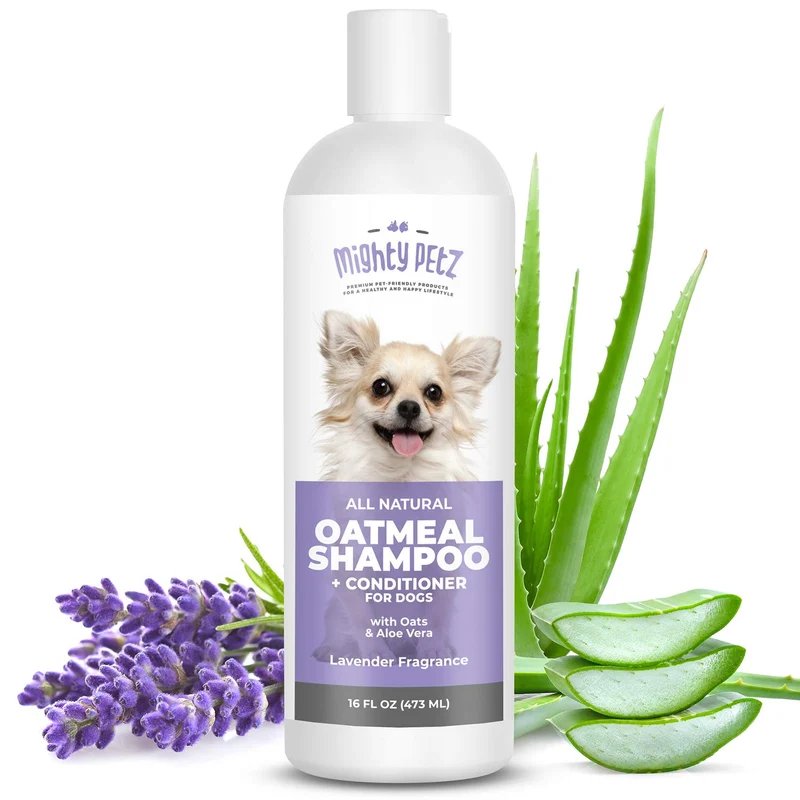 Mighty Petz 2-en-1 Shampooing et Après-Shampooing à l'Avoine - 16 oz | Soin Hydratant pour Chiens, Pelage et Peau Sensible