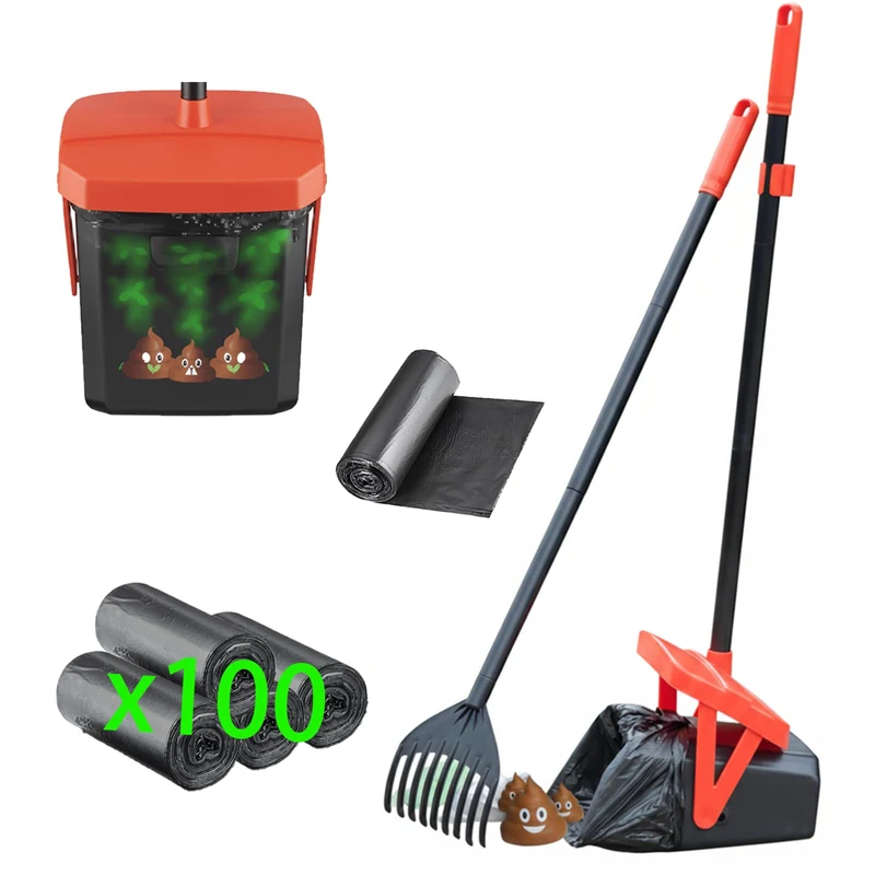 TIMINGILA 36 po Ramasseur de crottes avec bac pivotant et 100 sacs – Manche longue ajustable