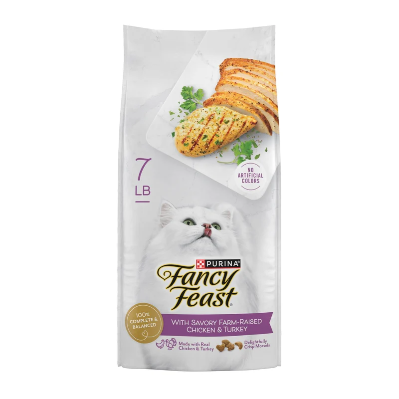 Fancy Feast – Croquettes sèches pour chat au poulet et à la dinde, sac de 3,2 kg
